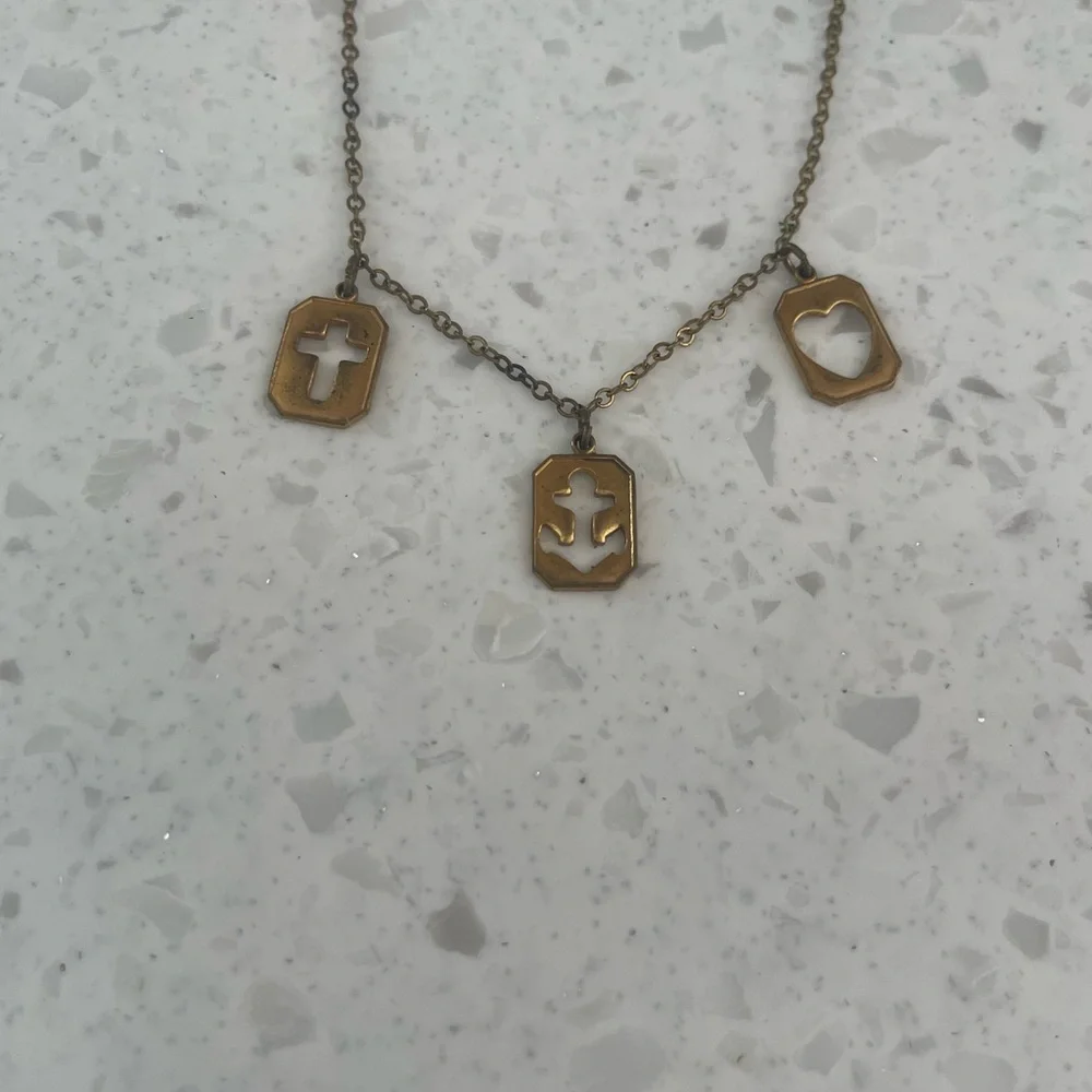 Vintage Brass Faith Hope Charity Child’s Necklace